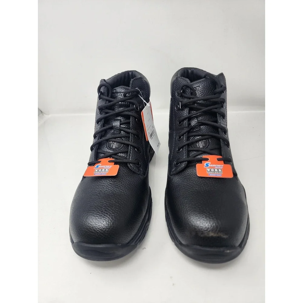S Sport by Skechers Mens Elton Steel Toe Boots Black Faux Leather Size 11 1/2